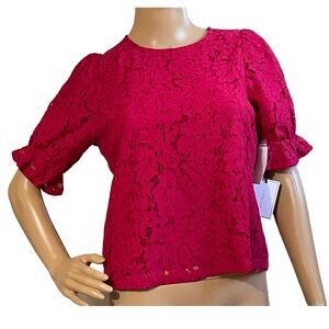 NWT‎ 1.STATE FLORAL LACE TOP-WINEBERRY PUFF SLEEVES SIZE SMALL